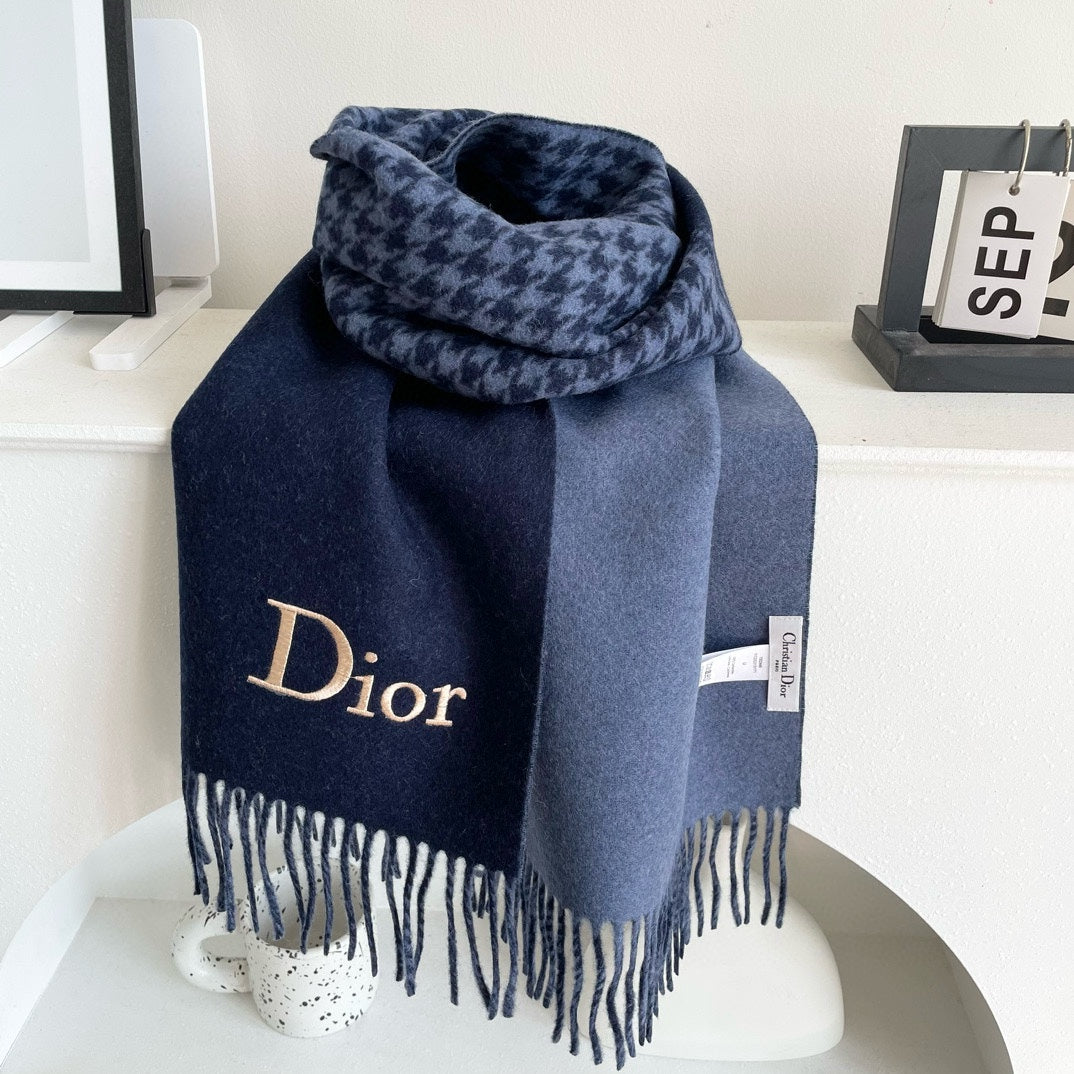 SCARF 180 CM NAVY BLUE WOOL AND CASHMERE 407336 mysite