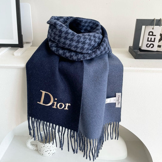 SCARF 180 CM NAVY BLUE WOOL AND CASHMERE 407336 mysite