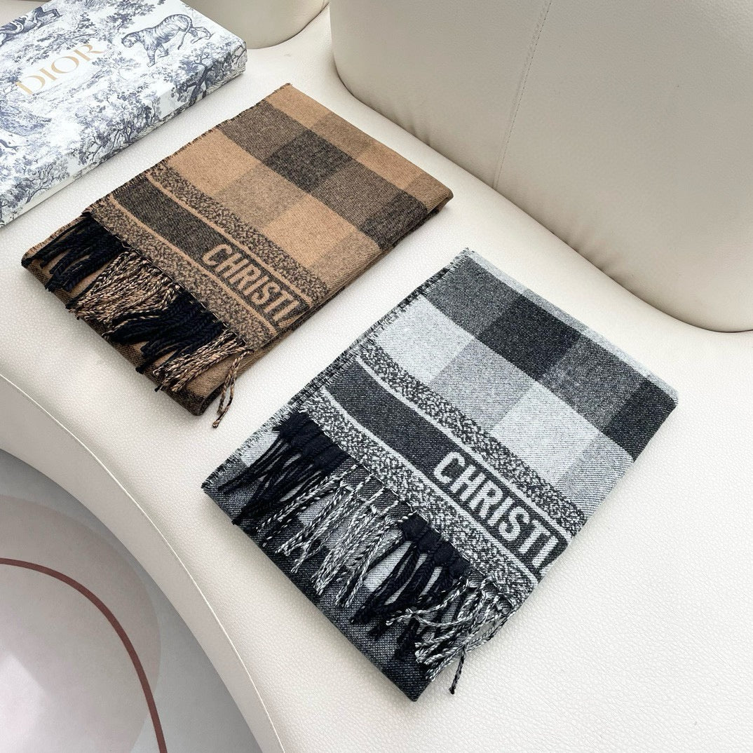 CHECK SCARF 180 CM IN BLACK MIX SAND YELLOW CASHMERE AND WOOL 415298 mysite