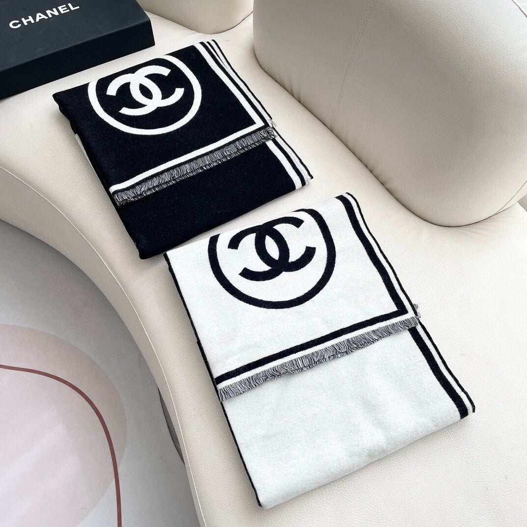 CC Scarf 195 CM Black Mix White Cashmere And Wool 418443 mysite