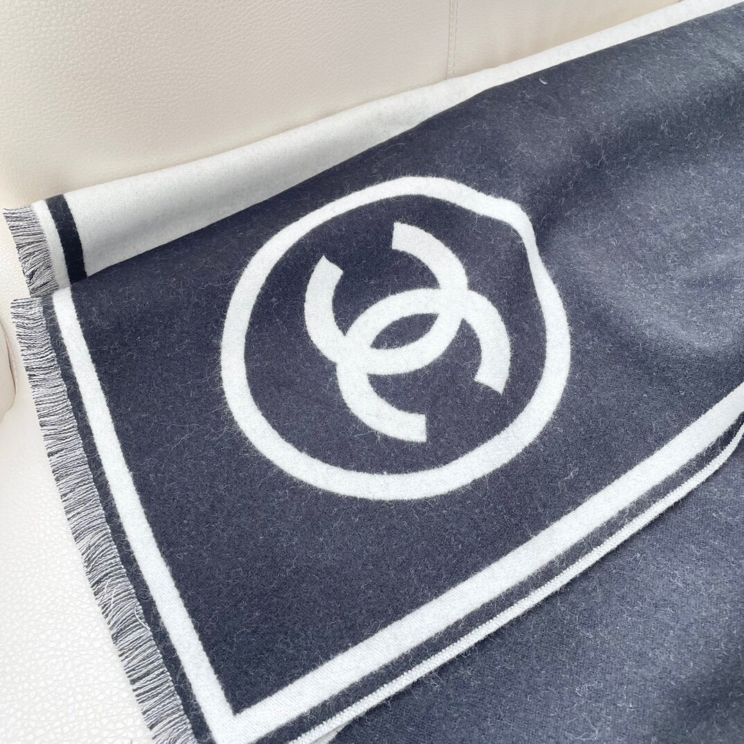 CC Scarf 195 CM Black Mix White Cashmere And Wool 418443 mysite
