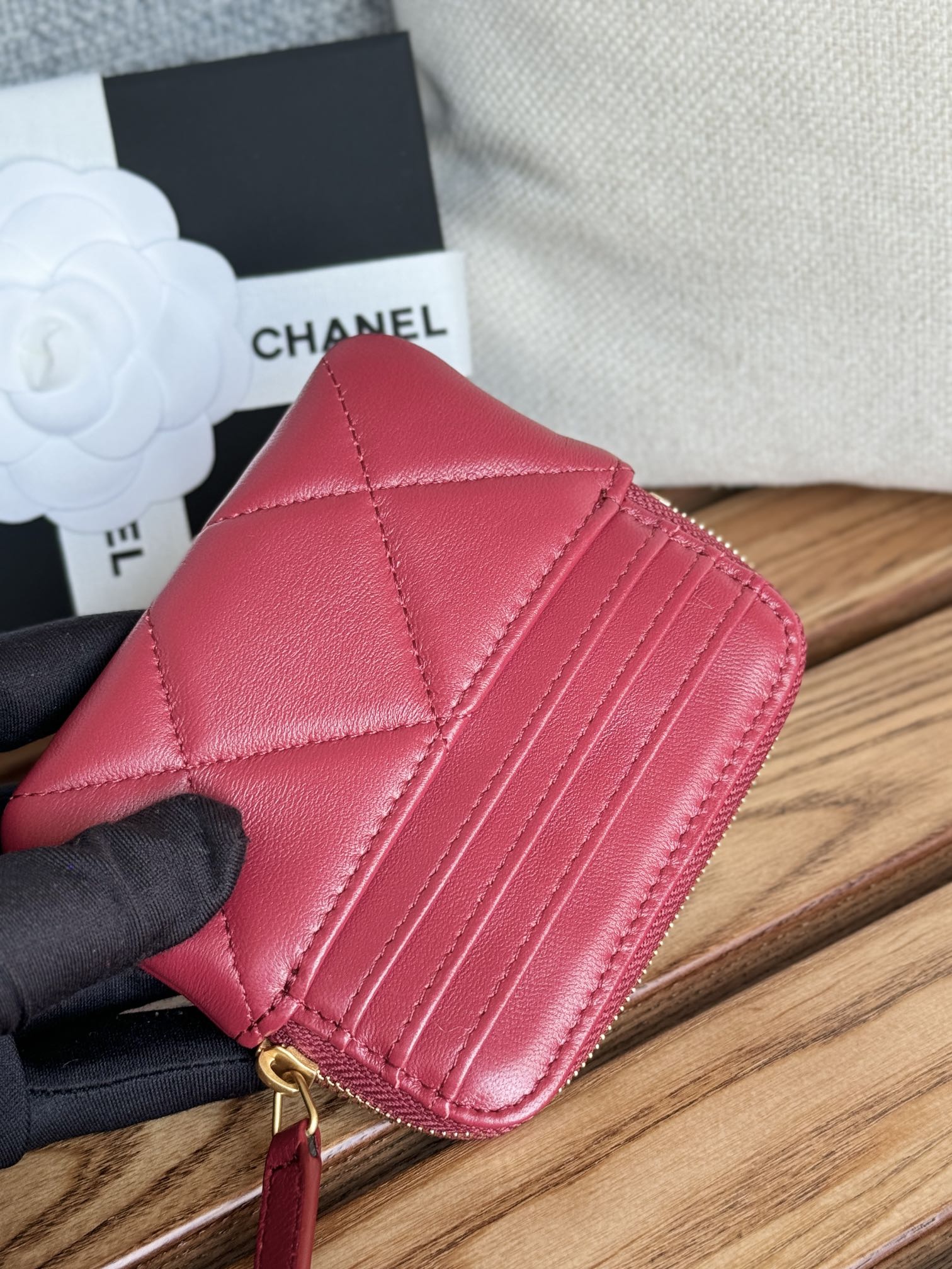 cc 19 zipped coin purse 11cm burgundy lambskin gold hardware mysite