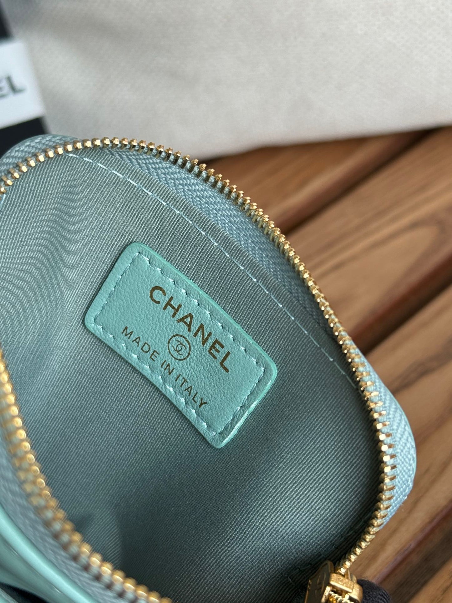 cc 19 zipped coin purse 11cm turquoise blue lambskin gold hardware mysite