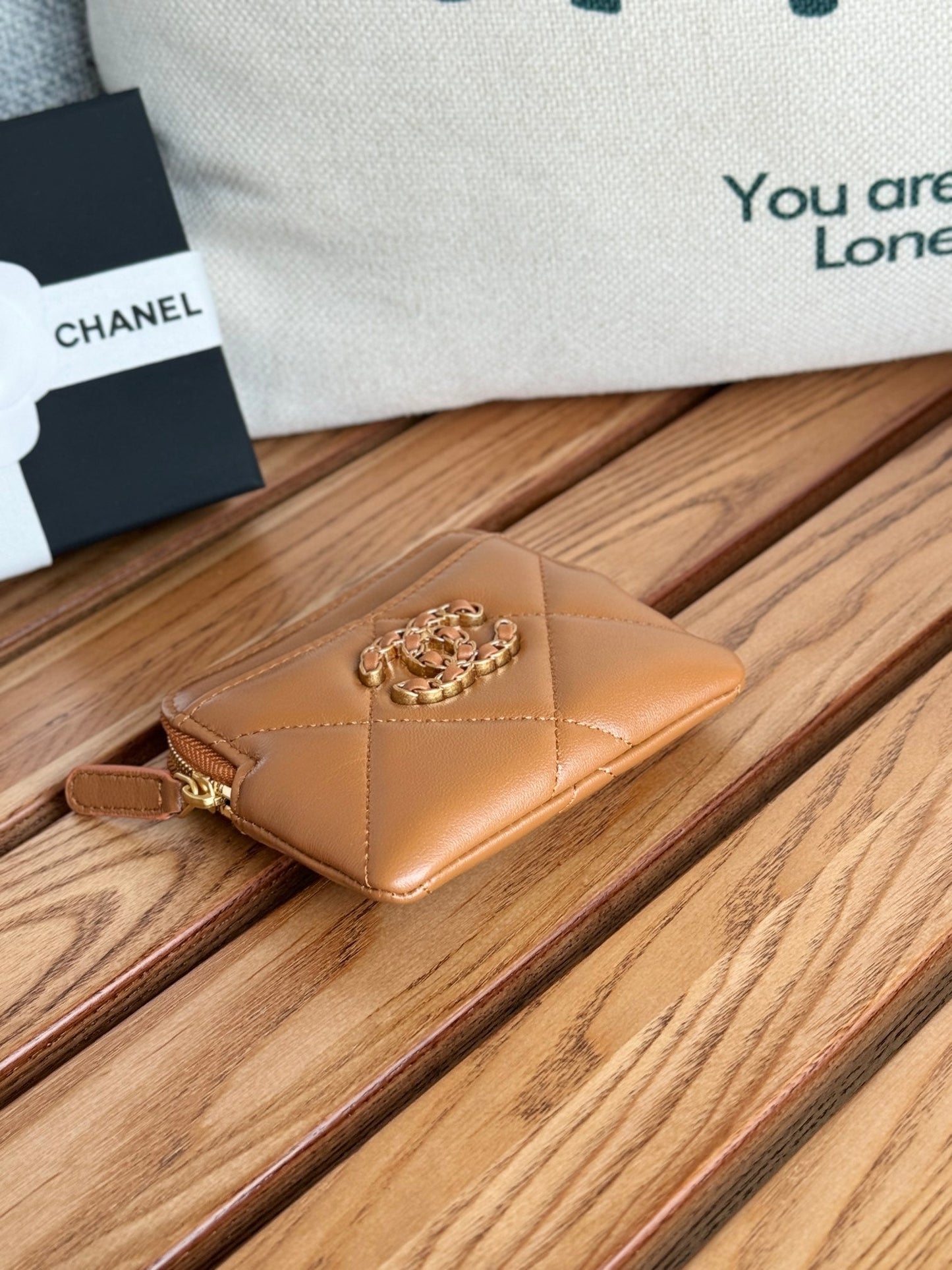 cc 19 zipped coin purse 11cm brown lambskin gold hardware mysite