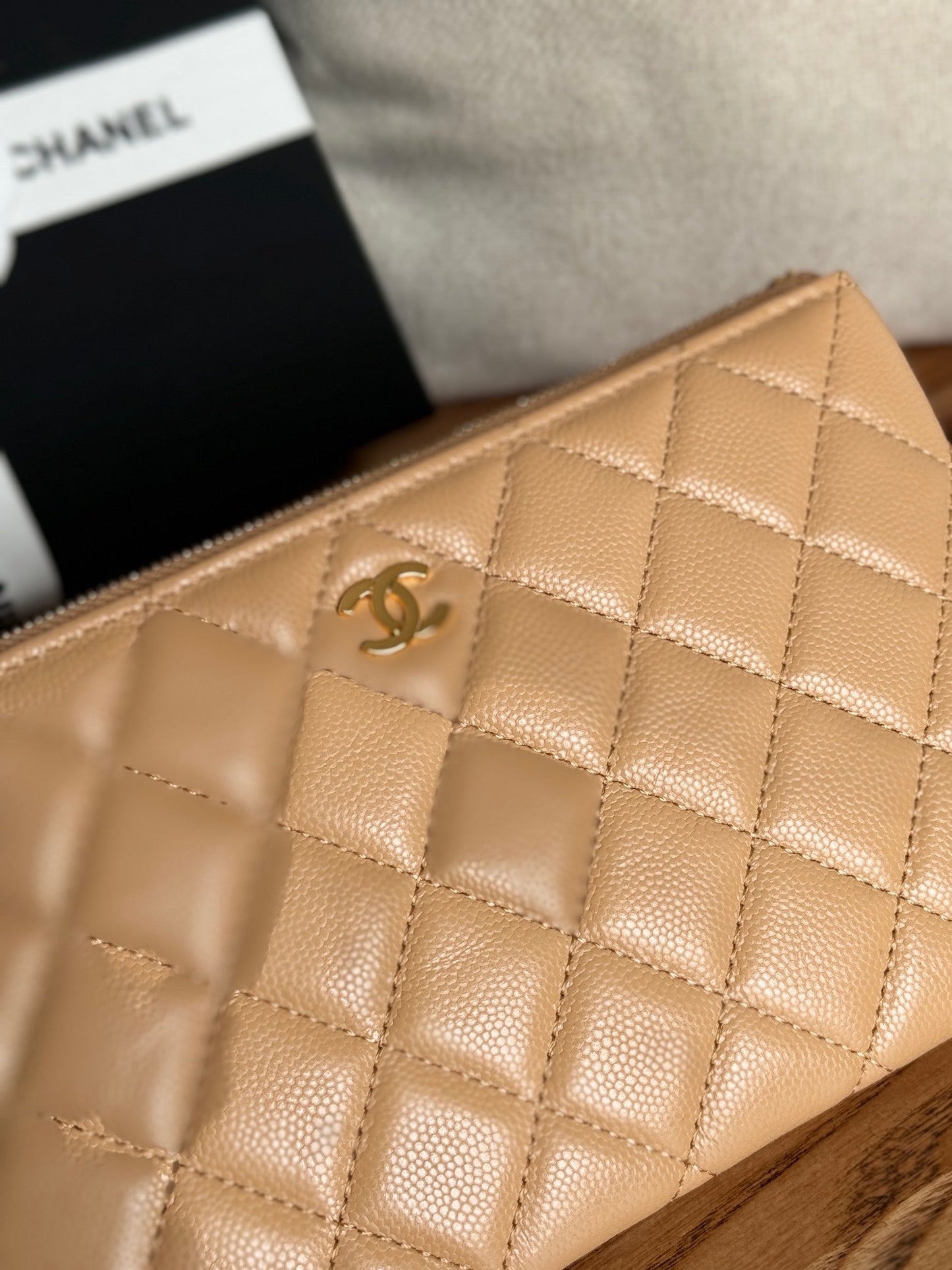 cc zipped wallet 20cm dark beige quilted caviar gold hardware mysite