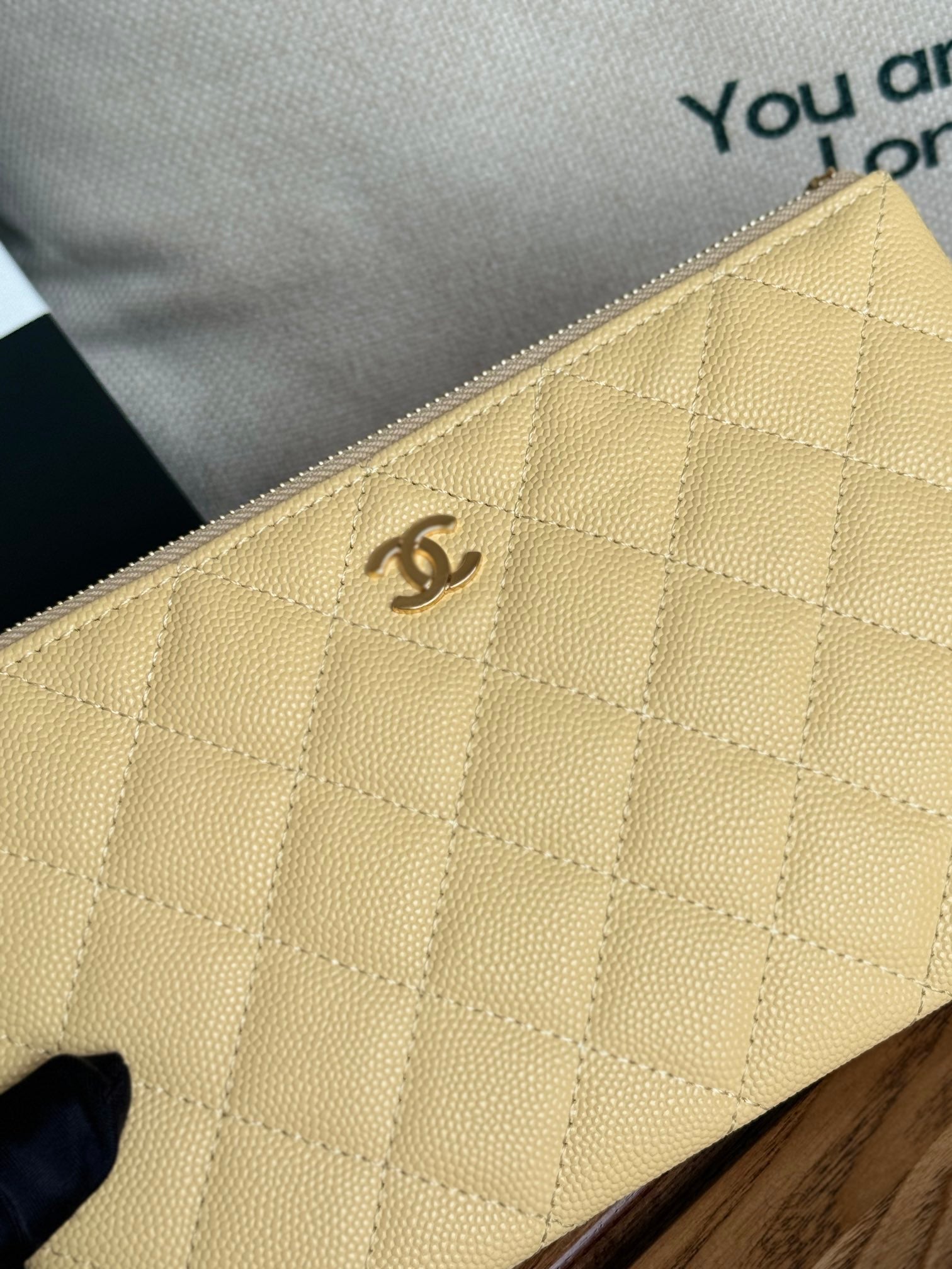 cc zipped wallet 20cm light yellow quilted caviar gold hardware mysite