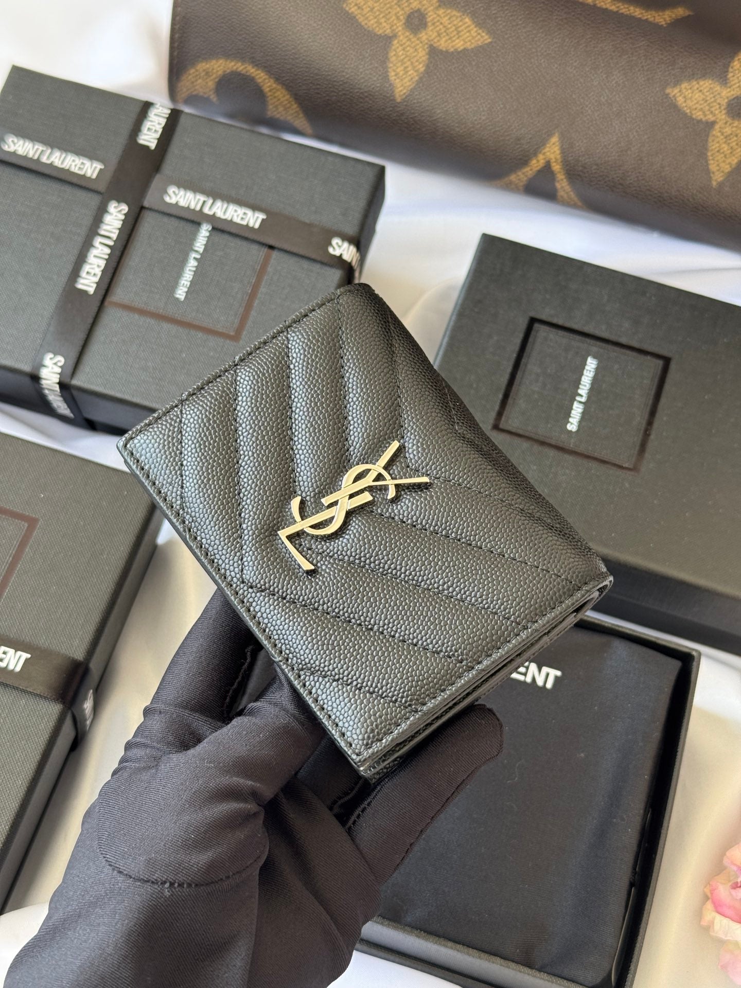 YSL Wallet Black Silver Cowhide 240574 mysite