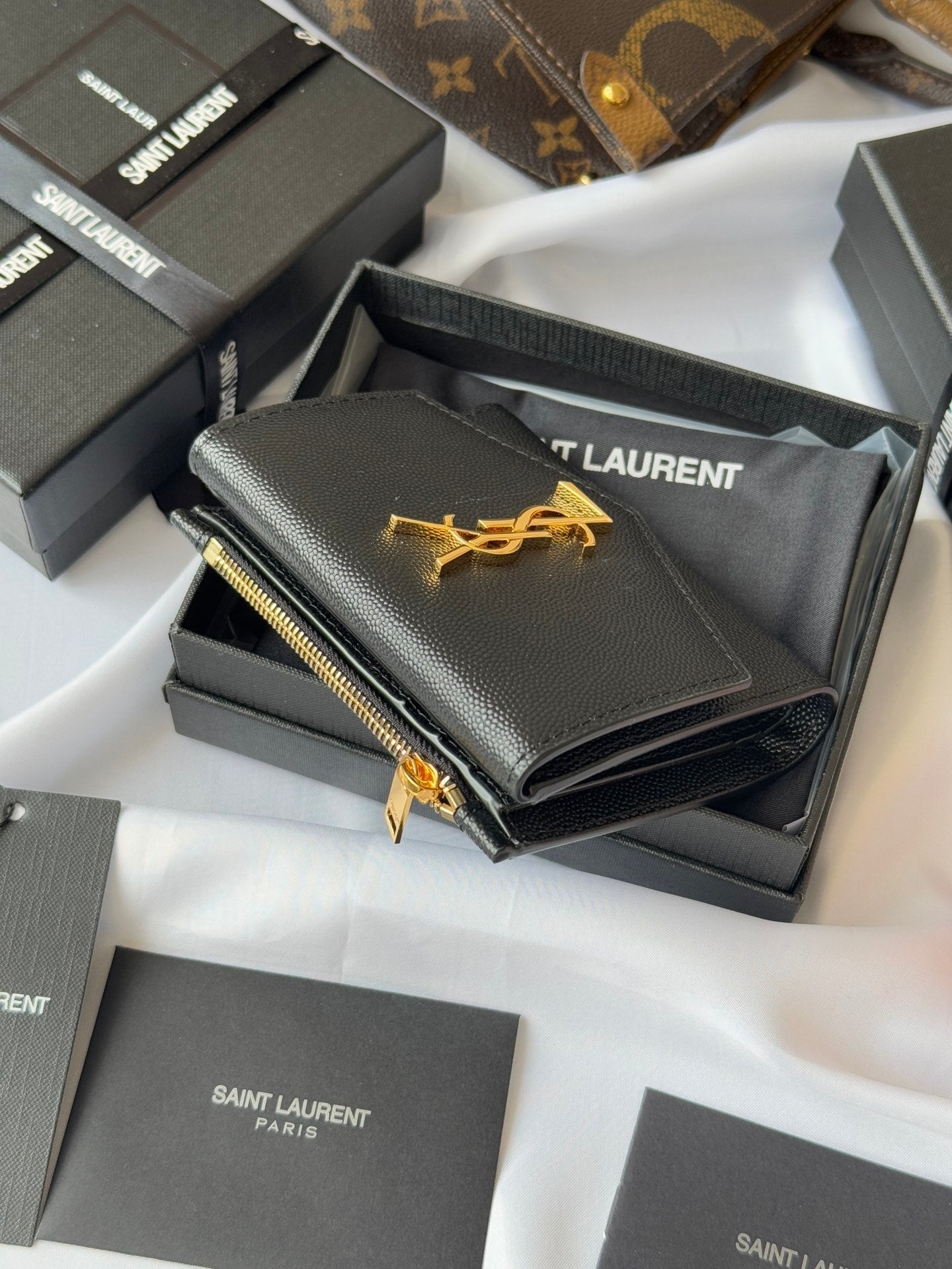 YSL Tri-fold Wallet Black Gold Cowhide 242754 mysite