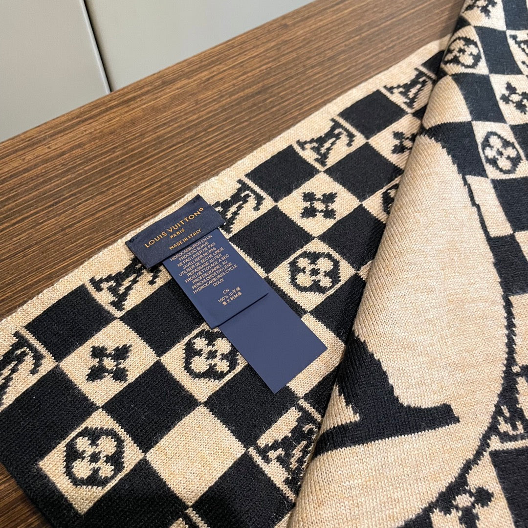 CLASSIC DAMIER SCARF 200 CM IN TORTILLA BROWN MIX BLACK CASHMERE 389749 mysite