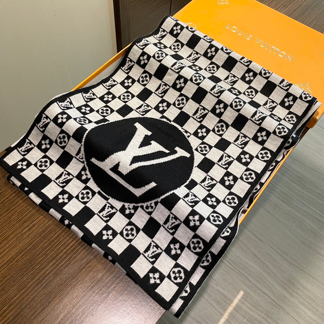 CLASSIC DAMIER SCARF 200 CM IN BLACK MIX WHITE CASHMERE 389750 mysite