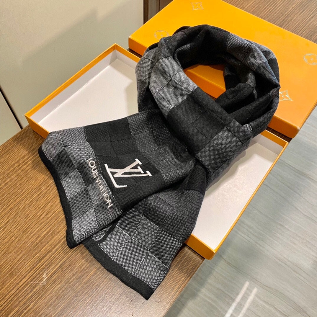 DAMIER HERITAGE SCARF 180 CM IN BLACK MIX GRAY CASHMERE 391150 mysite