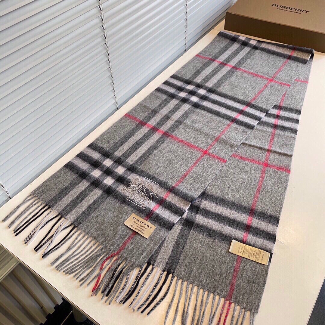 CLASSIC CHECK SCARF 180 CM IN DOVE GRAY MIX BLACK CASHMERE 394771 mysite