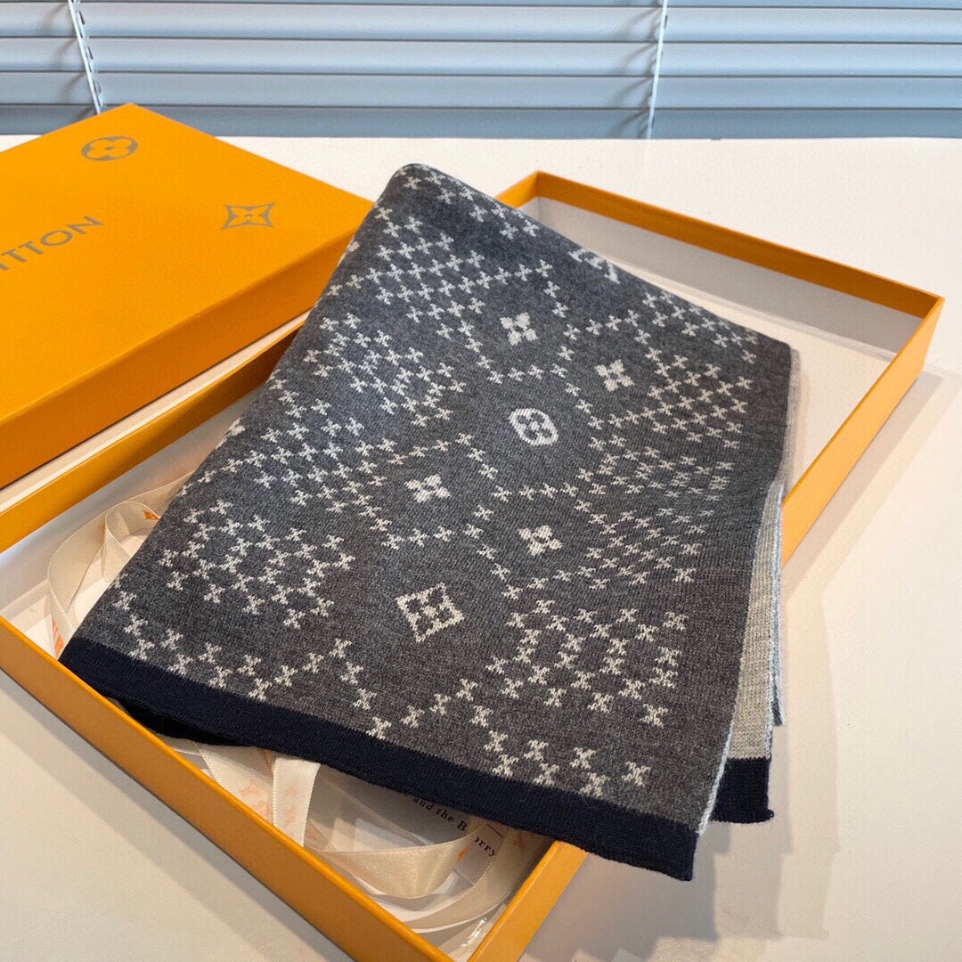 SCARF 180 CM IN SHADOW GRAY MONOGRAM CASHMERE 398517 mysite