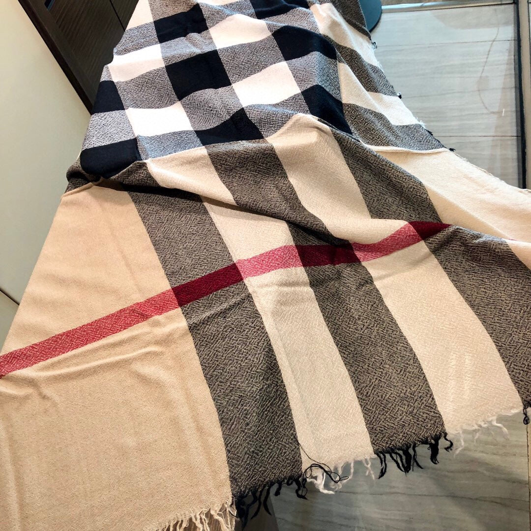 REVERSIBLE CHECK 140 CM WOOL SILK SCARF CAMEL BEIGE 408964 mysite