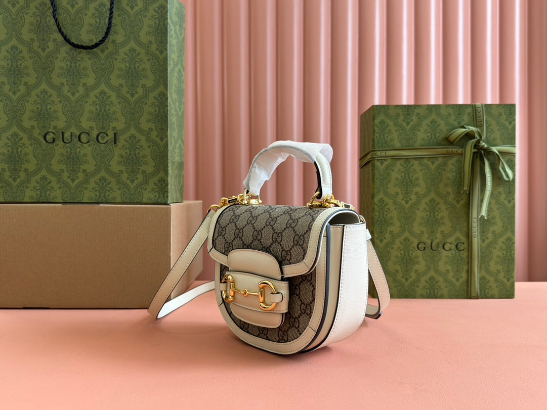 Gucci Horsebit Bag Ebony Mix White Leather 239813 mysite