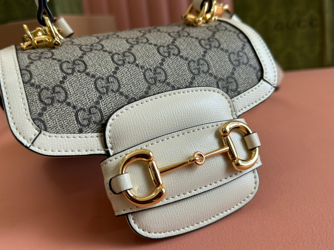 Gucci Horsebit Bag Ebony Mix White Leather 239813 mysite