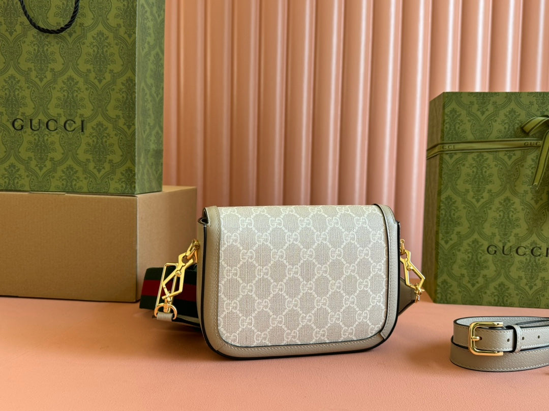 Gucci Horsebit 20.5 Bag Beige mix White Leather Canvas 244257 mysite