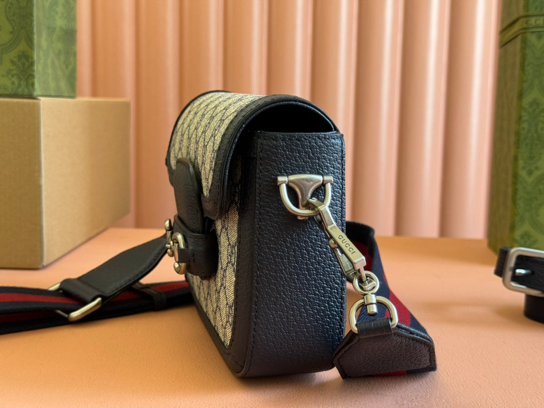 Gucci Horsebit Bag Ebony Blue Black Leather Canvas 244258 mysite