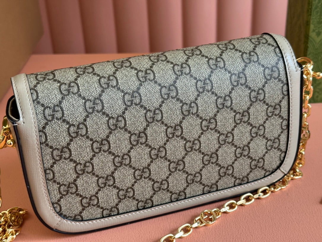 Gucci Horsebit 1995 Bag Ebony mix Beige Canvas 244275 mysite