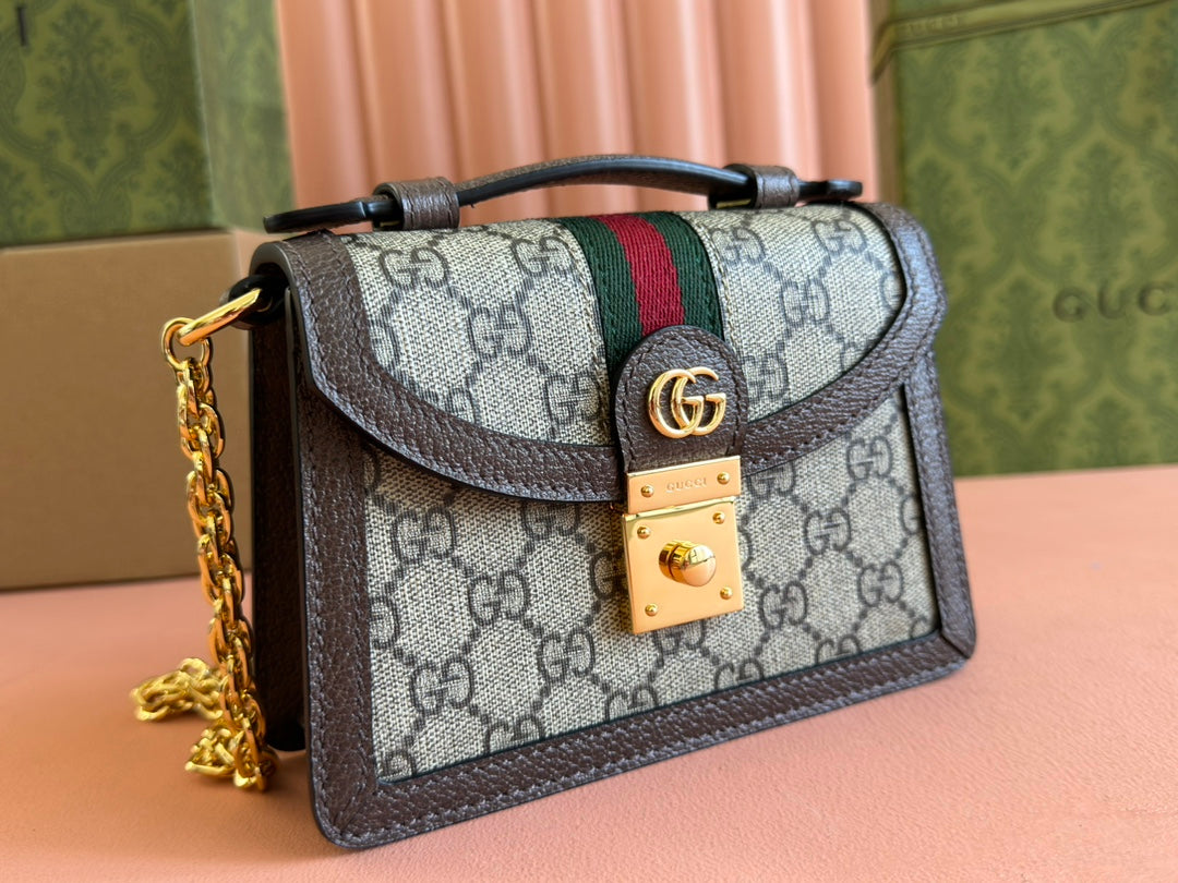 Gucci Ophidia 17.5cm Bag Ebony Brown Canvas Leather 248489 mysite