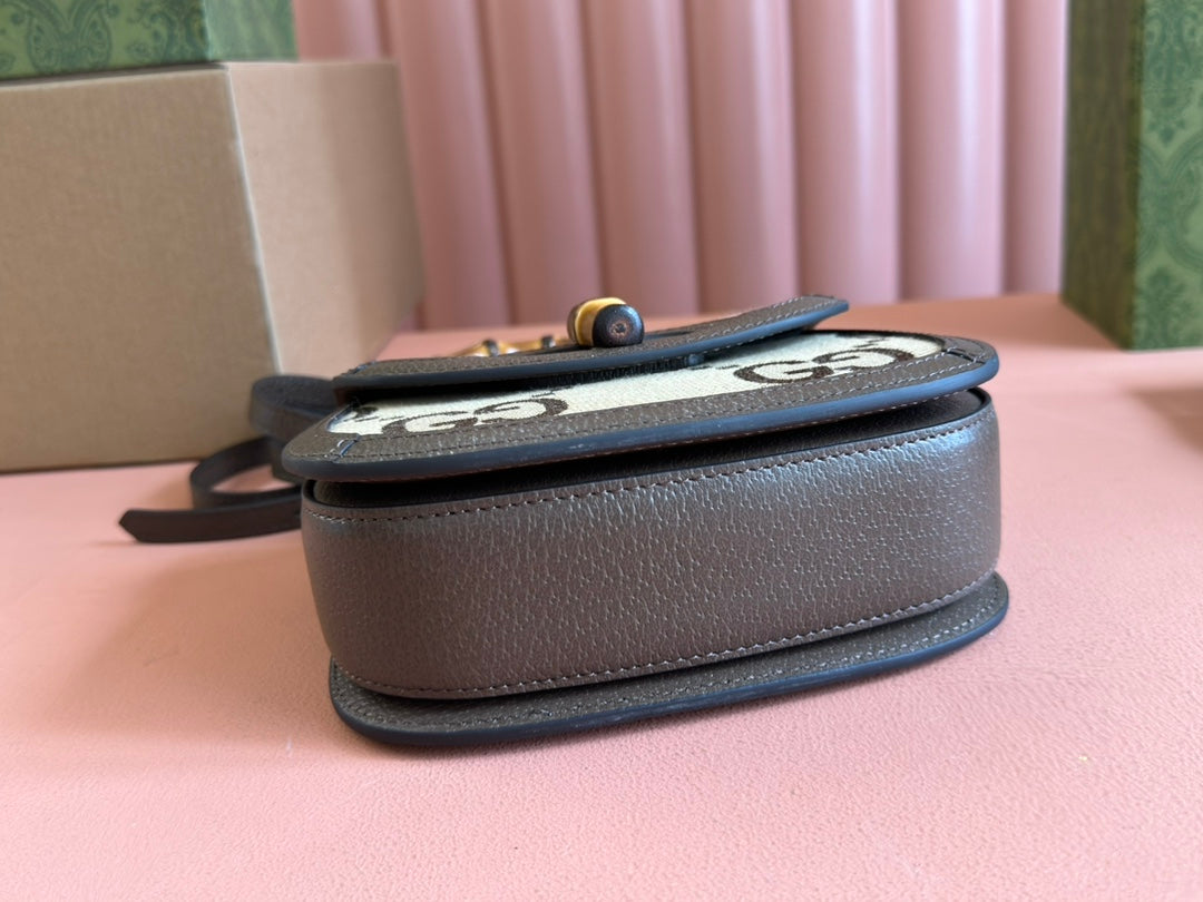 Gucci Bamboo Bag 17cm Brown mix Beige Canvas Leather 248506 mysite