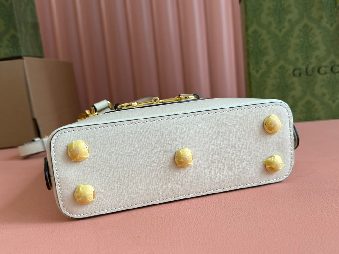 GG Horsebit 1955 Small Top Handle Bag Beige & White GG Monogram Fabric 272171 mysite