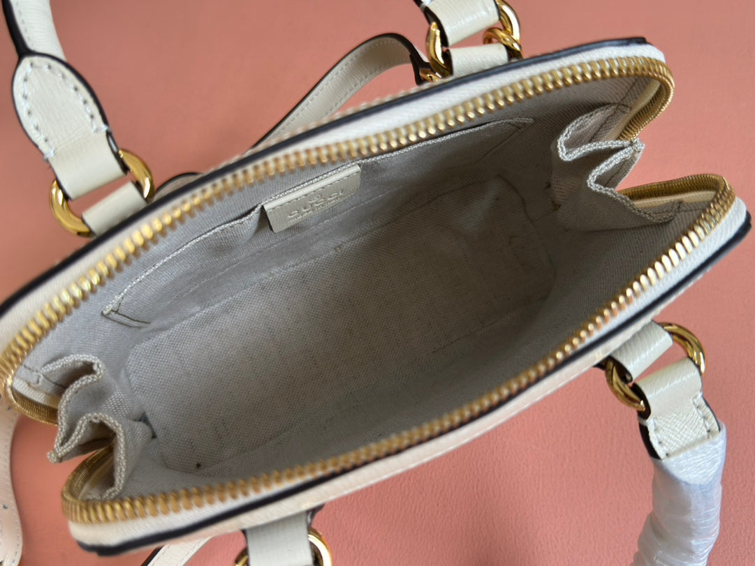 GG Horsebit 1955 Small Top Handle Bag Beige & White GG Monogram Fabric 272171 mysite