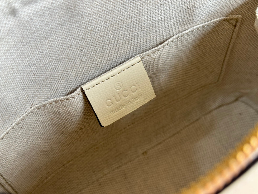 GG Horsebit 1955 Small Top Handle Bag Beige & White GG Monogram Fabric 272171 mysite