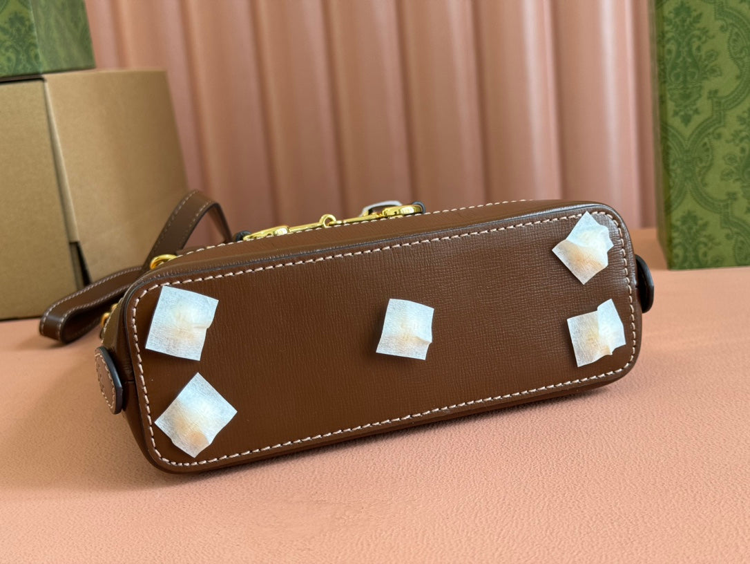 GG Horsebit 1955 Small Top Handle Bag Beige & Black GG Monogram Fabric 272170 mysite