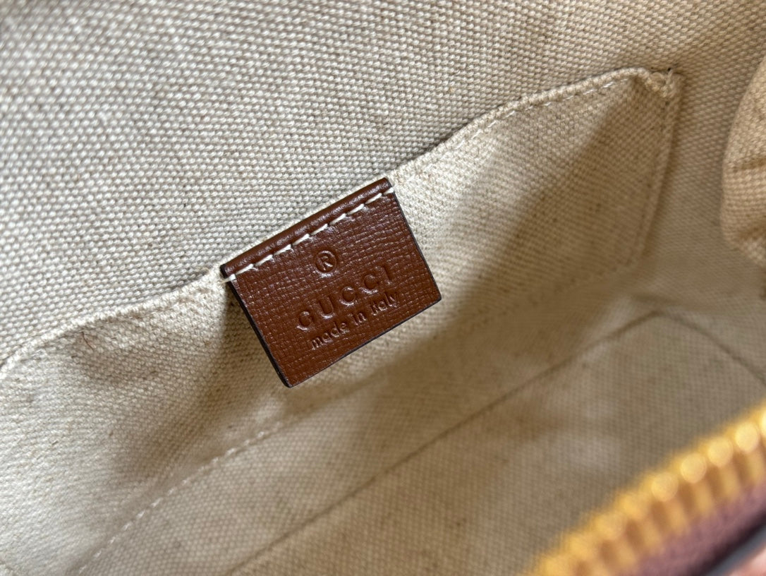 GG Horsebit 1955 Small Top Handle Bag Beige & Black GG Monogram Fabric 272170 mysite