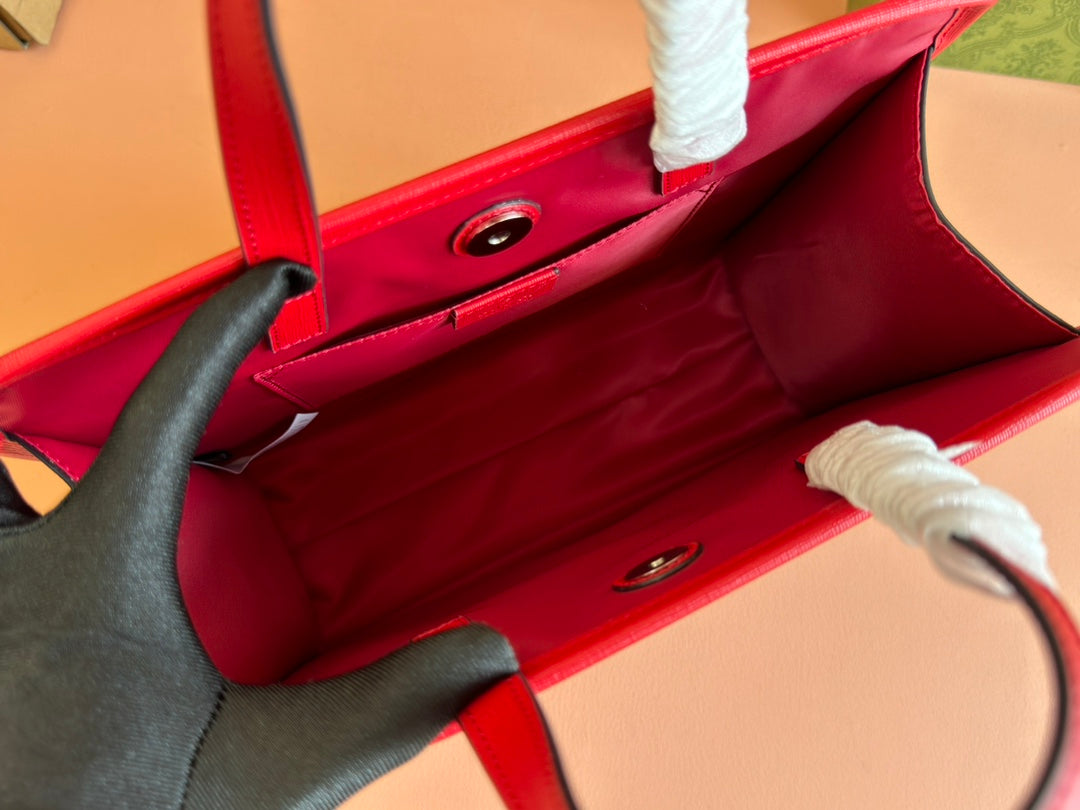 Gucci Bunny Print Tote Bag Red Beige Canvas 231228 mysite