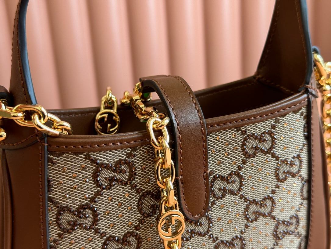 Gucci Jacket Bag Brown mix Ebony Rhinestones Leather Canvas 248592 mysite