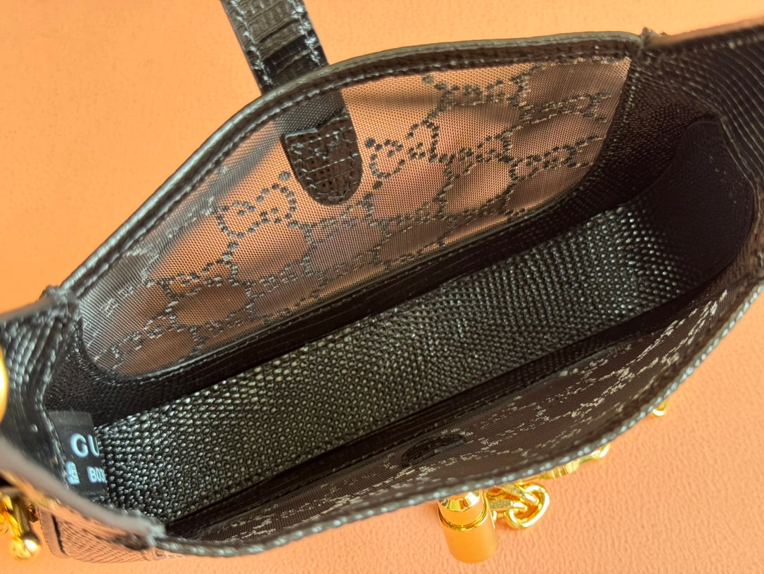 Gucci Jacket Bag Black White Lizard Rhinestones 248589 mysite