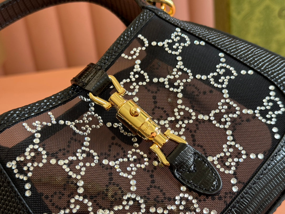 Gucci Jacket Bag Black White Lizard Rhinestones 248589 mysite