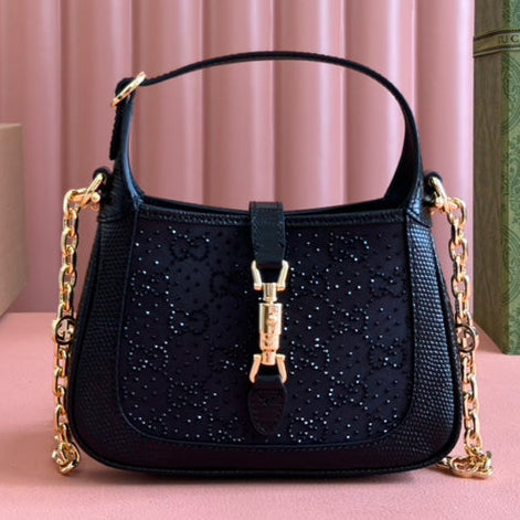 Gucci Jacket Bag Black Lizard Rhinestones 248590 mysite
