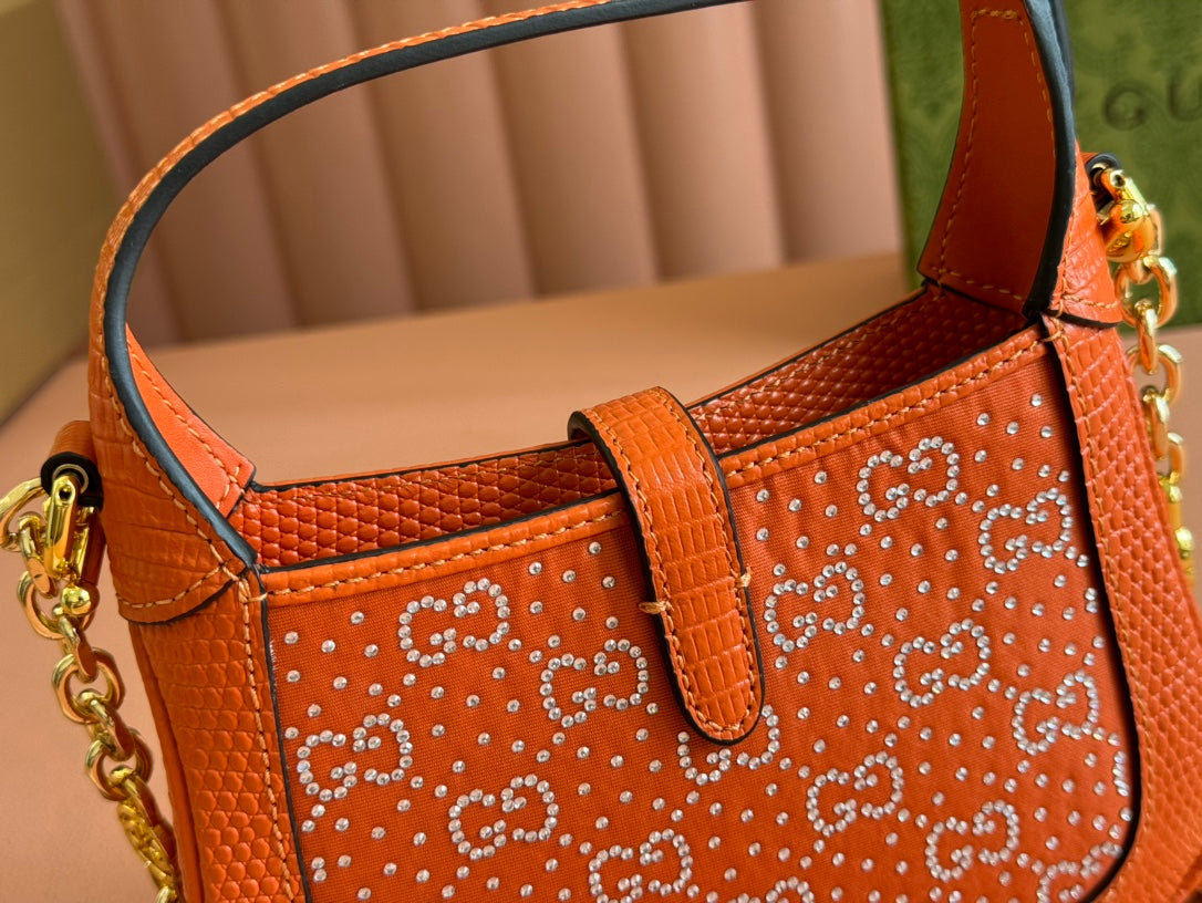 Gucci Jacket Bag Orange Lizard Rhinestones 248591 mysite