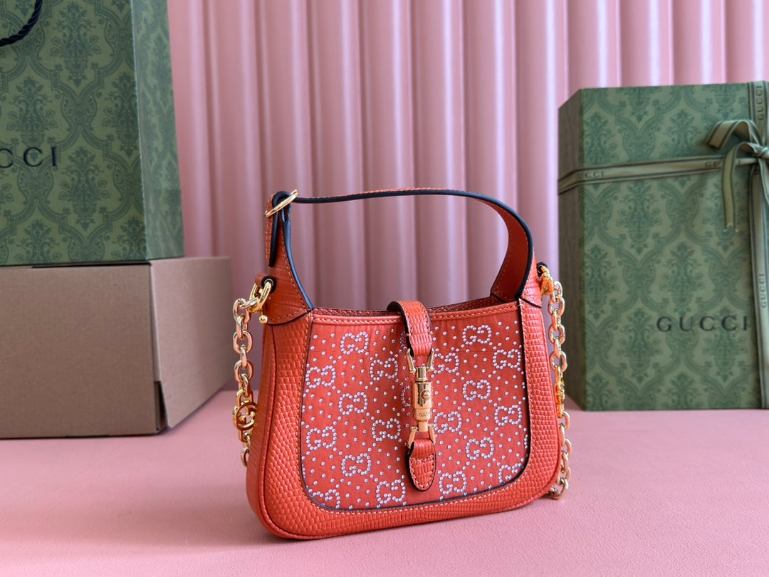 Gucci Jacket Bag Orange Lizard Rhinestones 248591 mysite