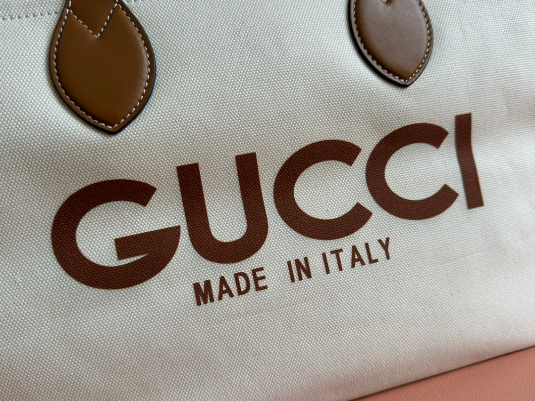 Gucci Medium Tote Bag Brown White Leather Canvas 248187 mysite