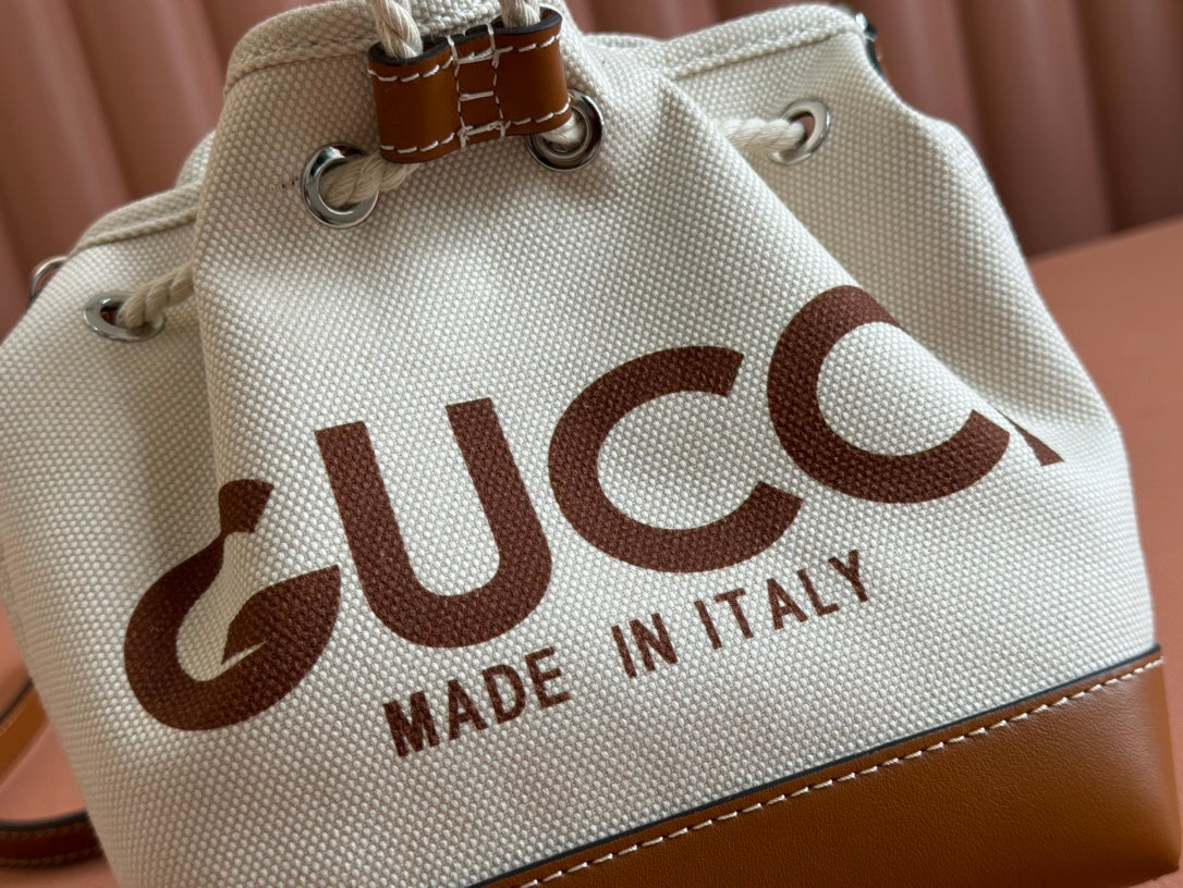 Gucci Bucket Bag Brown White Leather Canvas mysite