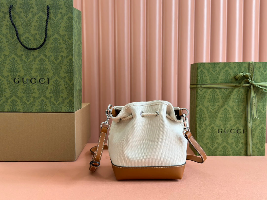 Gucci Bucket Bag Brown White Leather Canvas mysite