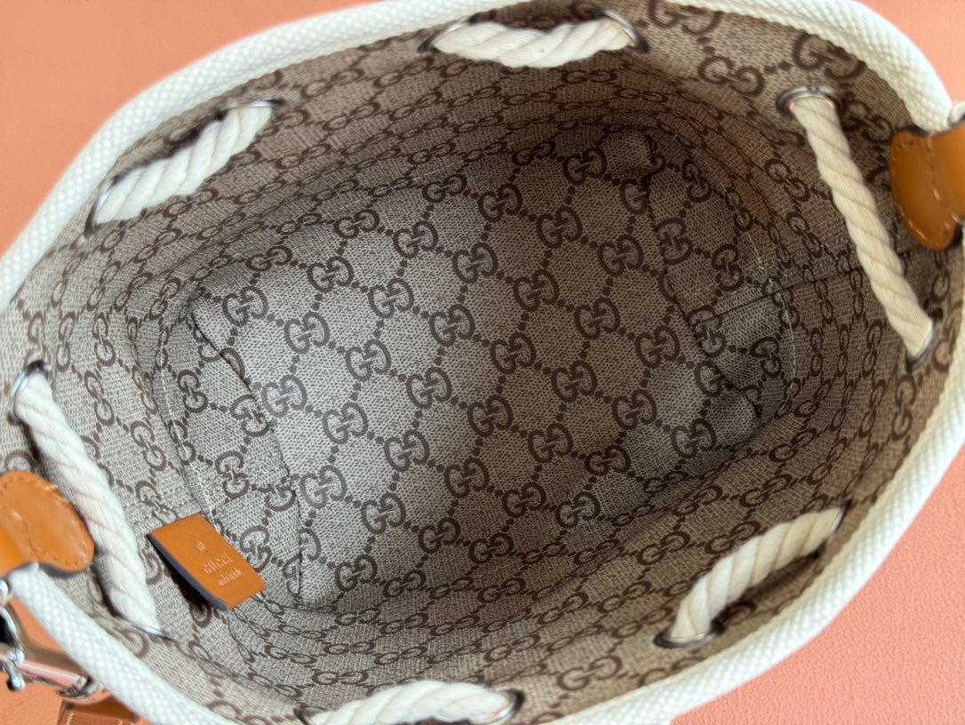Gucci Bucket Bag Brown White Leather Canvas mysite