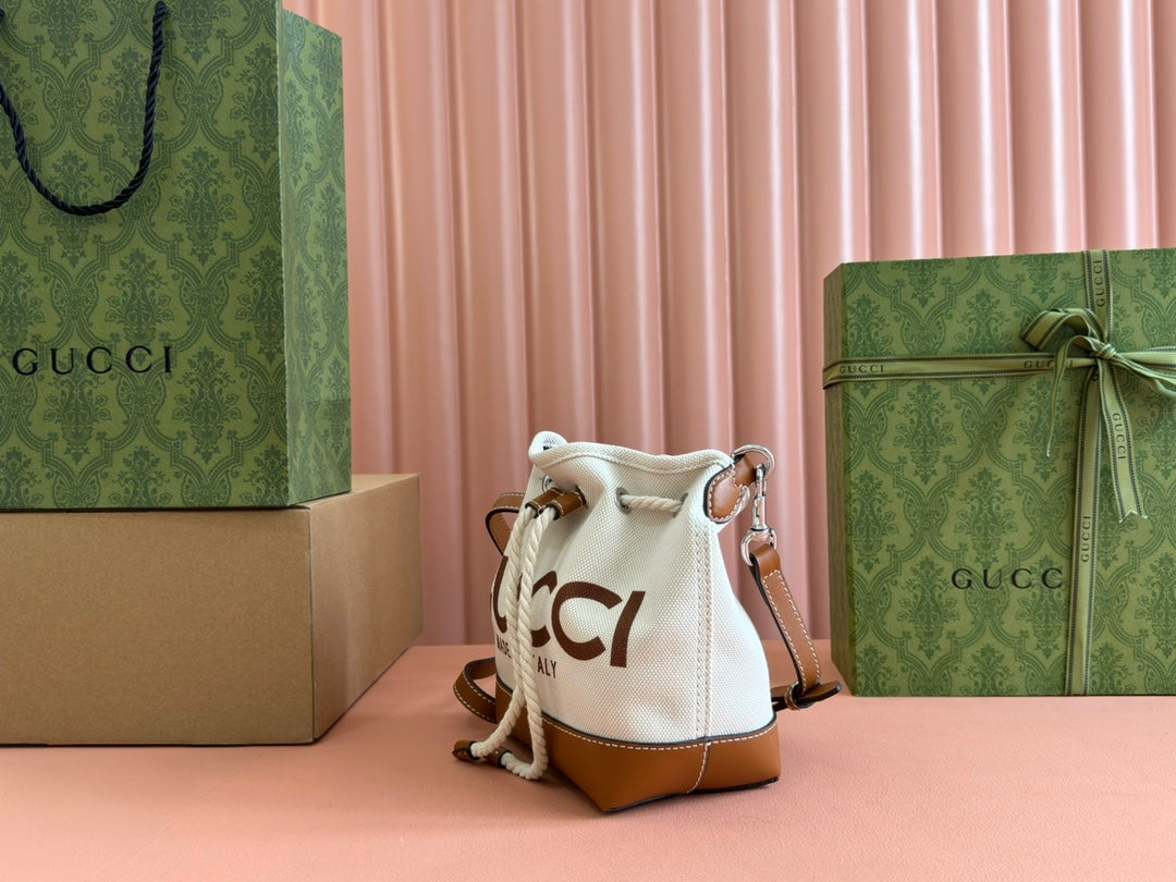 Gucci Bucket Bag Brown White Leather Canvas mysite