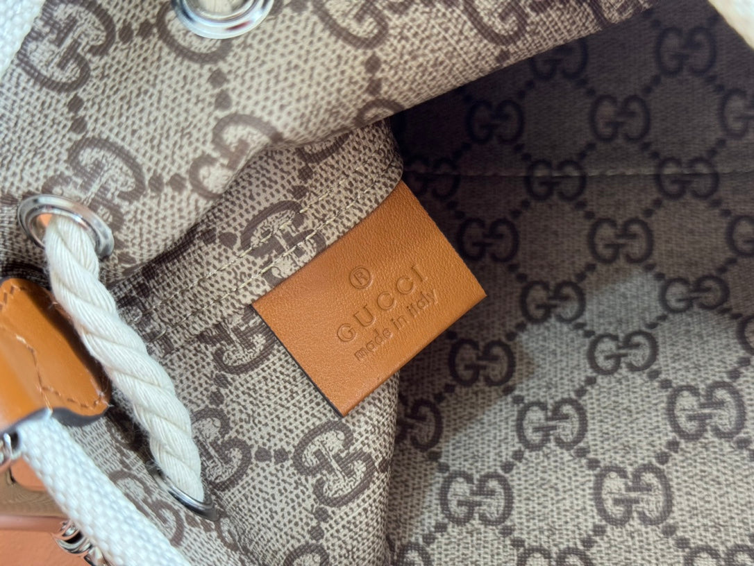 Gucci Bucket Bag Brown White Leather Canvas mysite