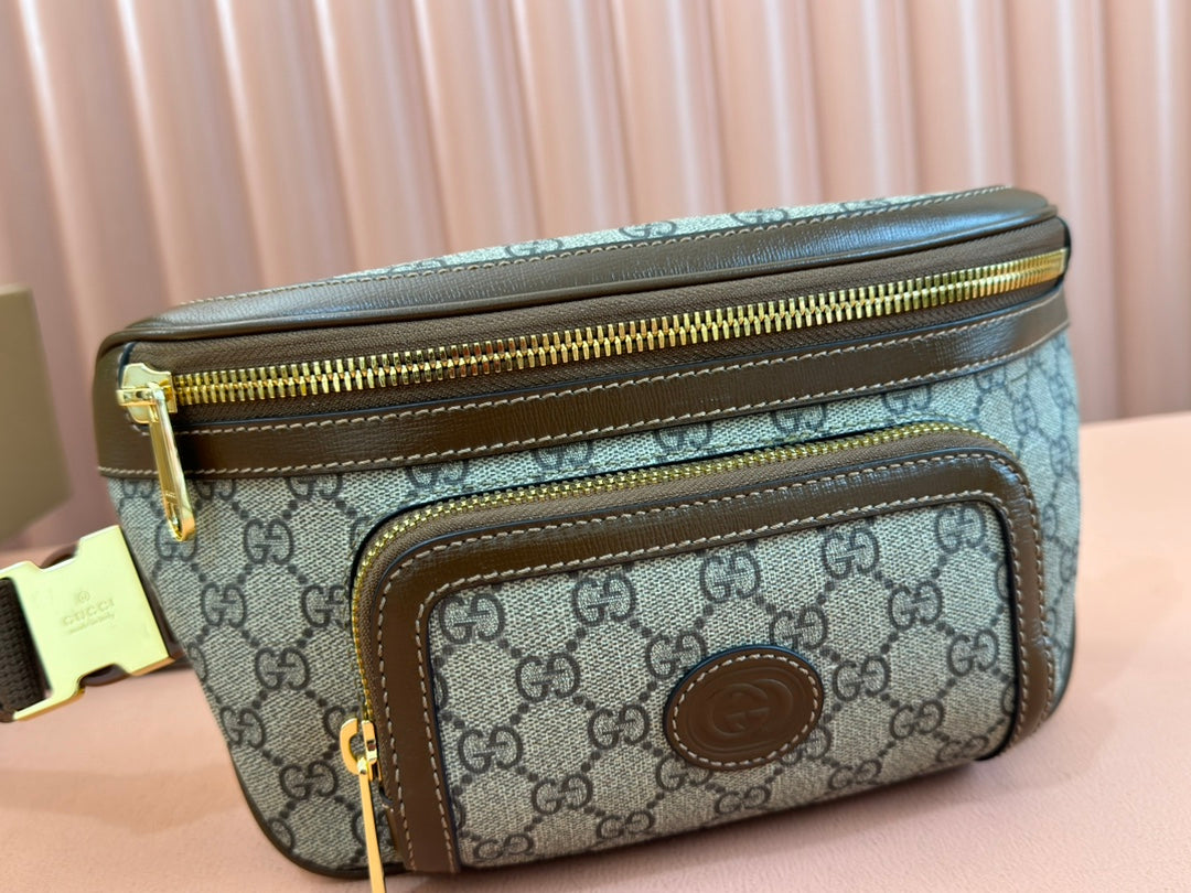Gucci Interlocking G belt bag Brown mix Ebony Leather Canvas 248164 mysite