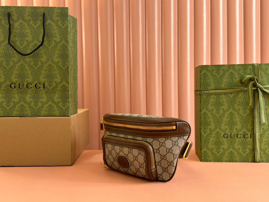 Gucci Interlocking G belt bag Brown mix Ebony Leather Canvas 248164 mysite