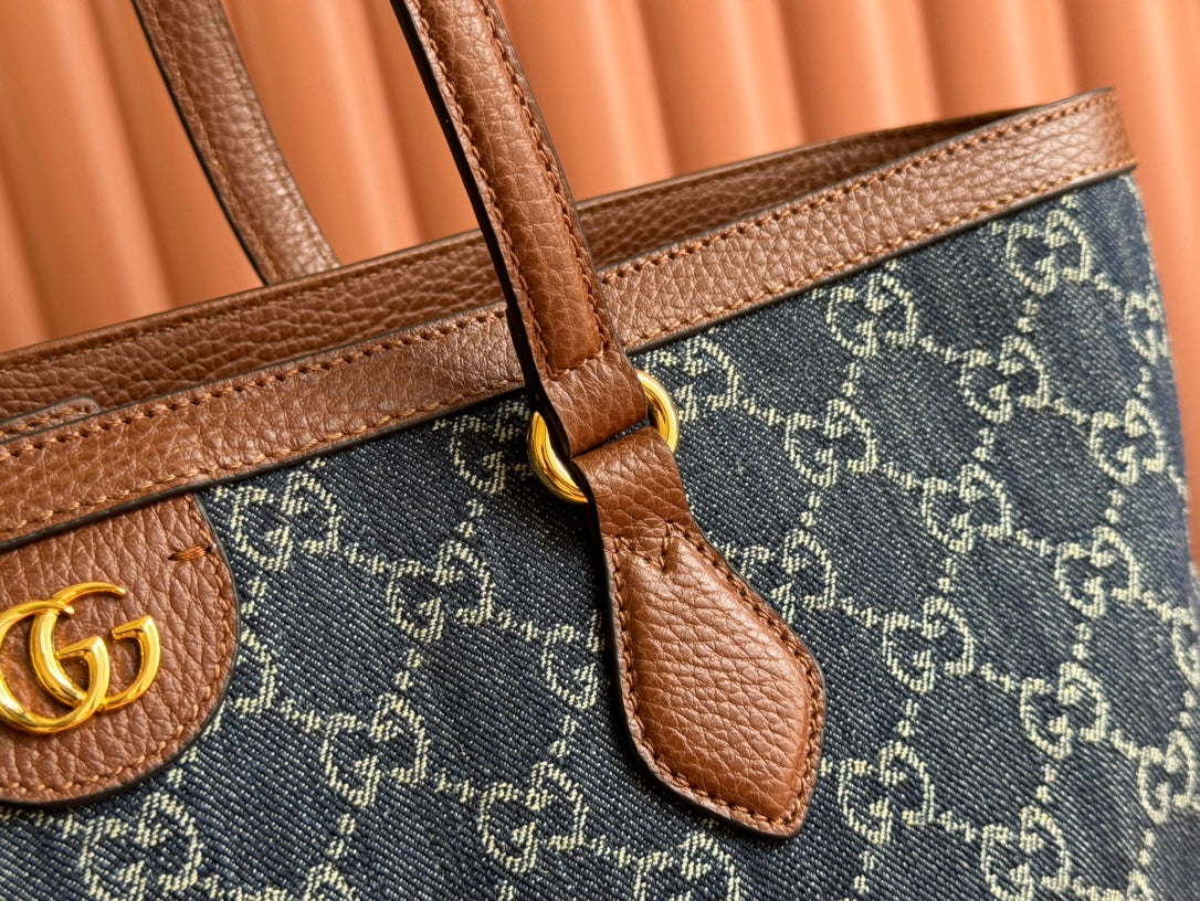 Gucci Ophidia 38cm Bag Blue Brown Leather Canvas 244458 mysite