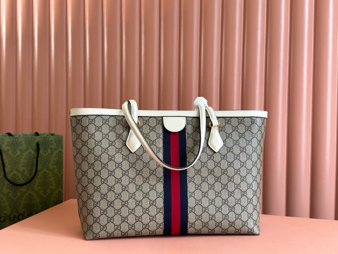 Gucci Ophidia 38cm Bag Ebony White Leather Canvas 244457 mysite