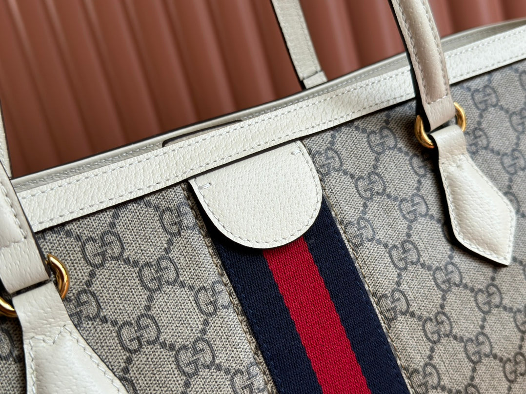 Gucci Ophidia 38cm Bag Ebony White Leather Canvas 244457 mysite