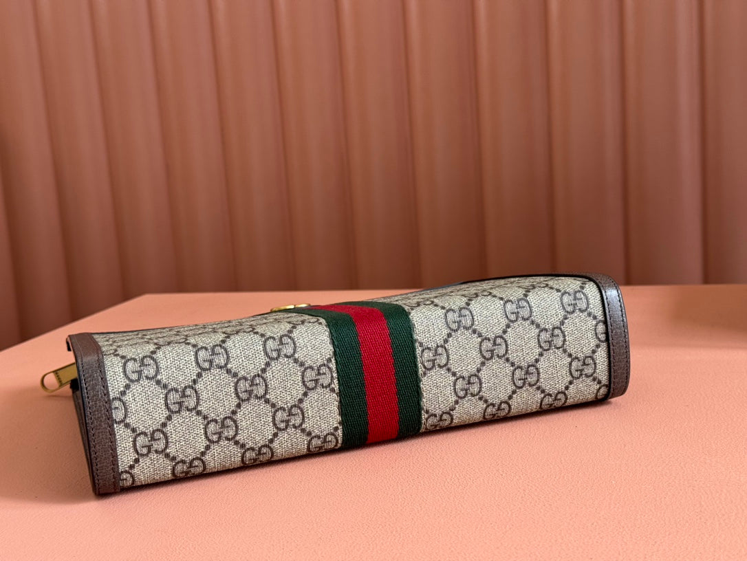 Gucci Ophidia 27cm Clutch Ebony Brown Canvas Leather 239914 mysite