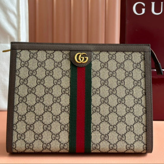 Gucci Ophidia 27cm Clutch Ebony Brown Canvas Leather 239914 mysite